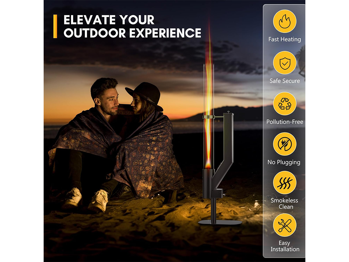 Wood Pellet Heater 58 Inch Smokeless Outdoor Pellet Patio Heater with Spiral Flame Glass Tube