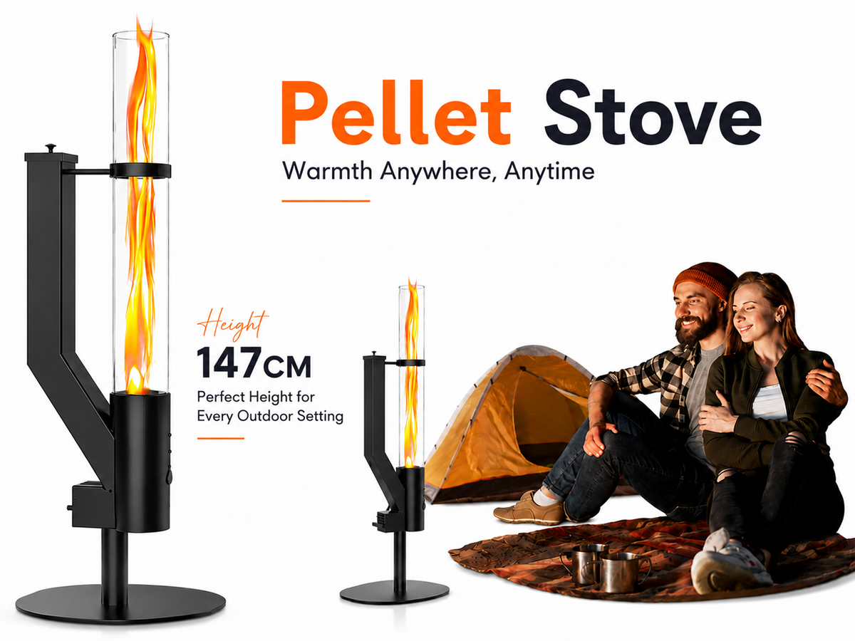Wood Pellet Heater 58 Inch Smokeless Outdoor Pellet Patio Heater with Spiral Flame Glass Tube