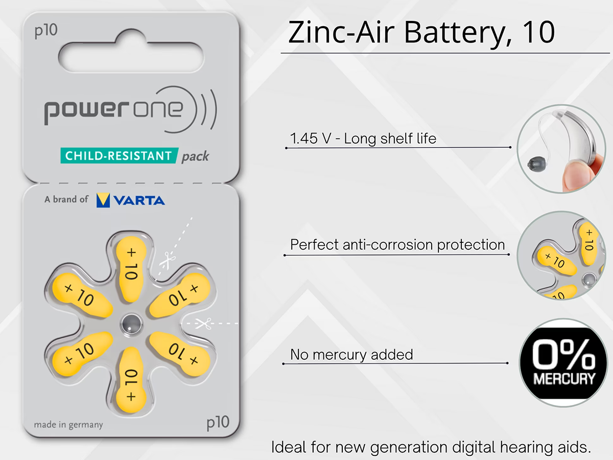 Power One Size 10 Hearing Aid Batteries Zinc Air Battery Pack (60 Batteries)