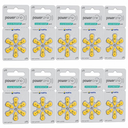 P10 Power One Zinc Air Hearing Aid Batteries (60 Pack)