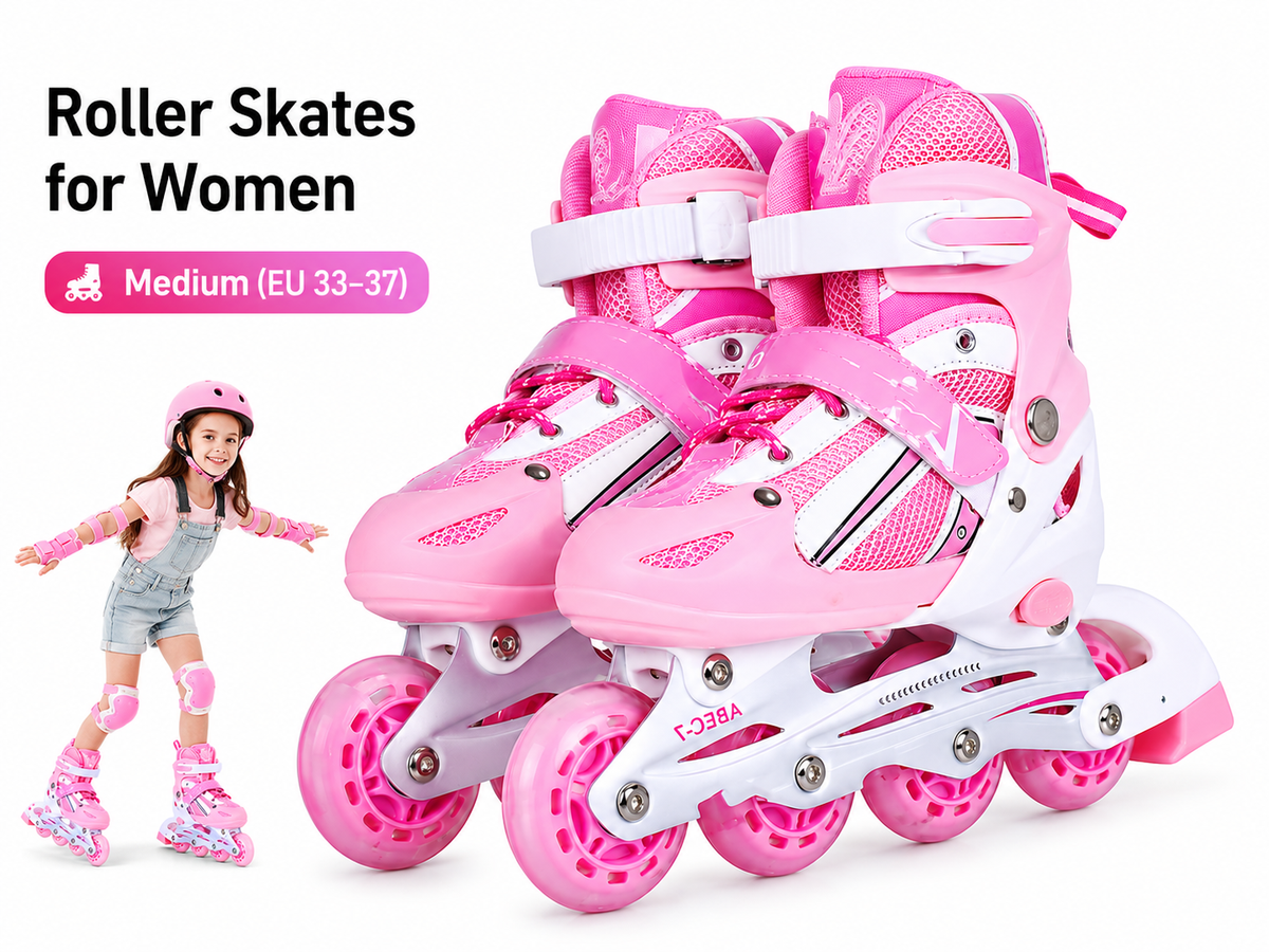 Adjustable Inline Skates with Light Up Wheels Roller Skates Pink Medium