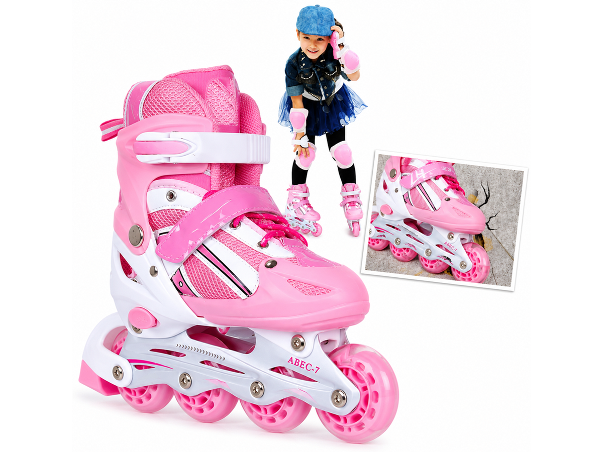 Adjustable Inline Skates with Light Up Wheels Roller Skates Pink Medium