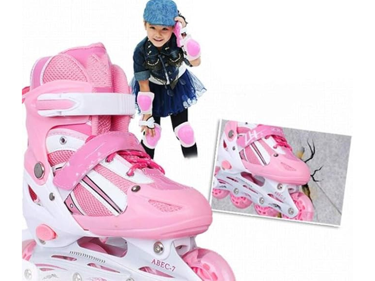 Adjustable Inline Skates with Light Up Wheels Roller Skates Pink Medium