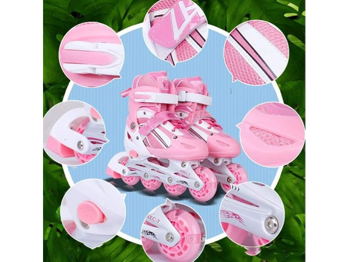 Adjustable Inline Skates with Light Up Wheels Roller Skates Pink Medium