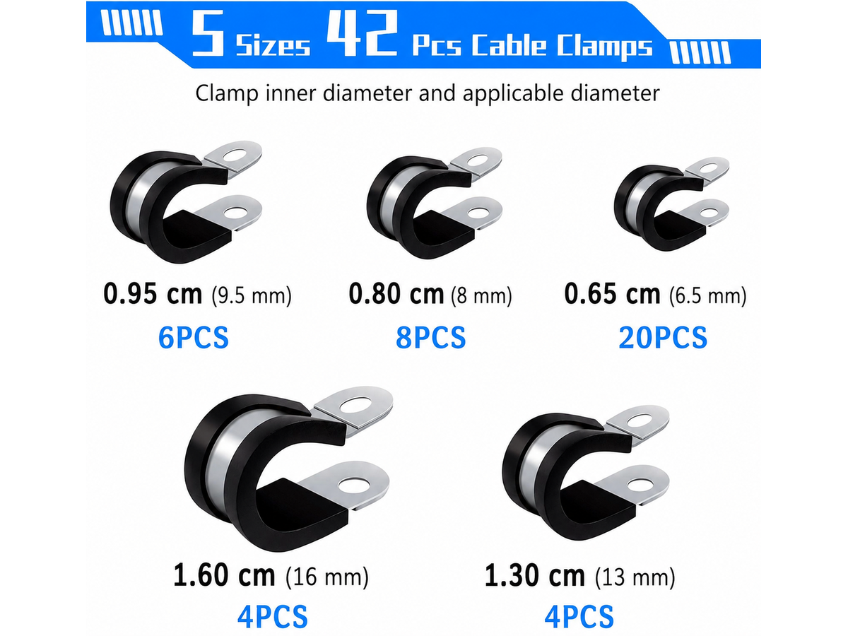 Rubber Lined P Clips with Storage Case Stainless Steel Cable Clamps