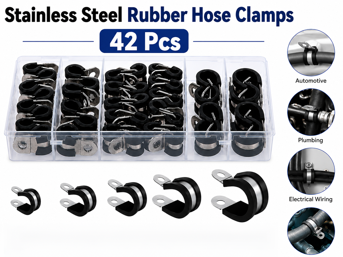 Rubber Lined P Clips with Storage Case Stainless Steel Cable Clamps