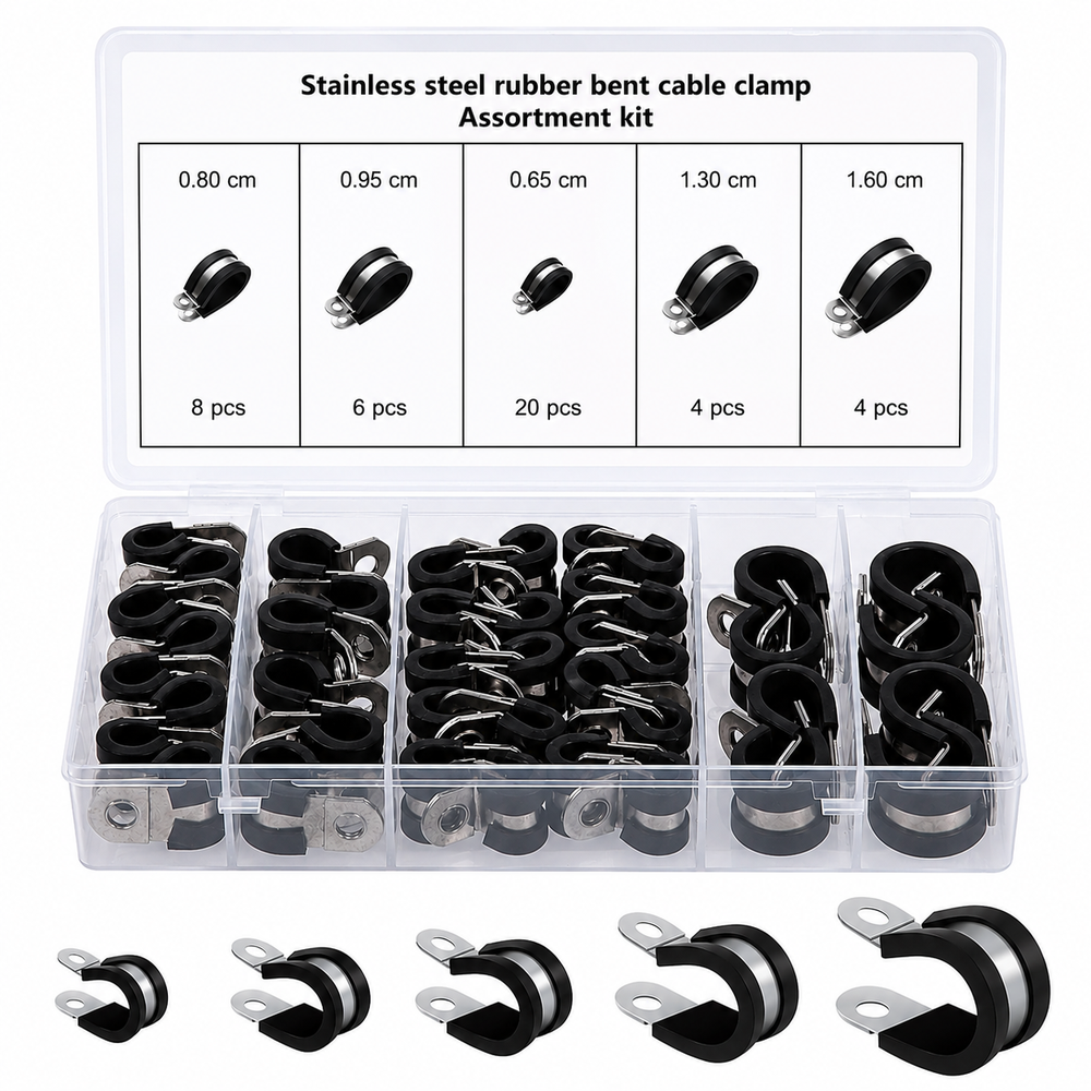 Rubber Lined P Clips with Storage Case Stainless Steel Cable Clamps