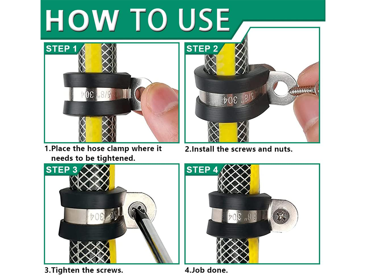 Stainless Steel Rubber Cable Clamps 110PCS Assortment Kit 10 Sizes Insulated P Clamps for Wire, Pipe & Hose Mounting
