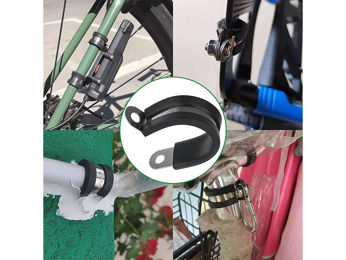 Stainless Steel Rubber Cable Clamps 110PCS Assortment Kit 10 Sizes Insulated P Clamps for Wire, Pipe & Hose Mounting