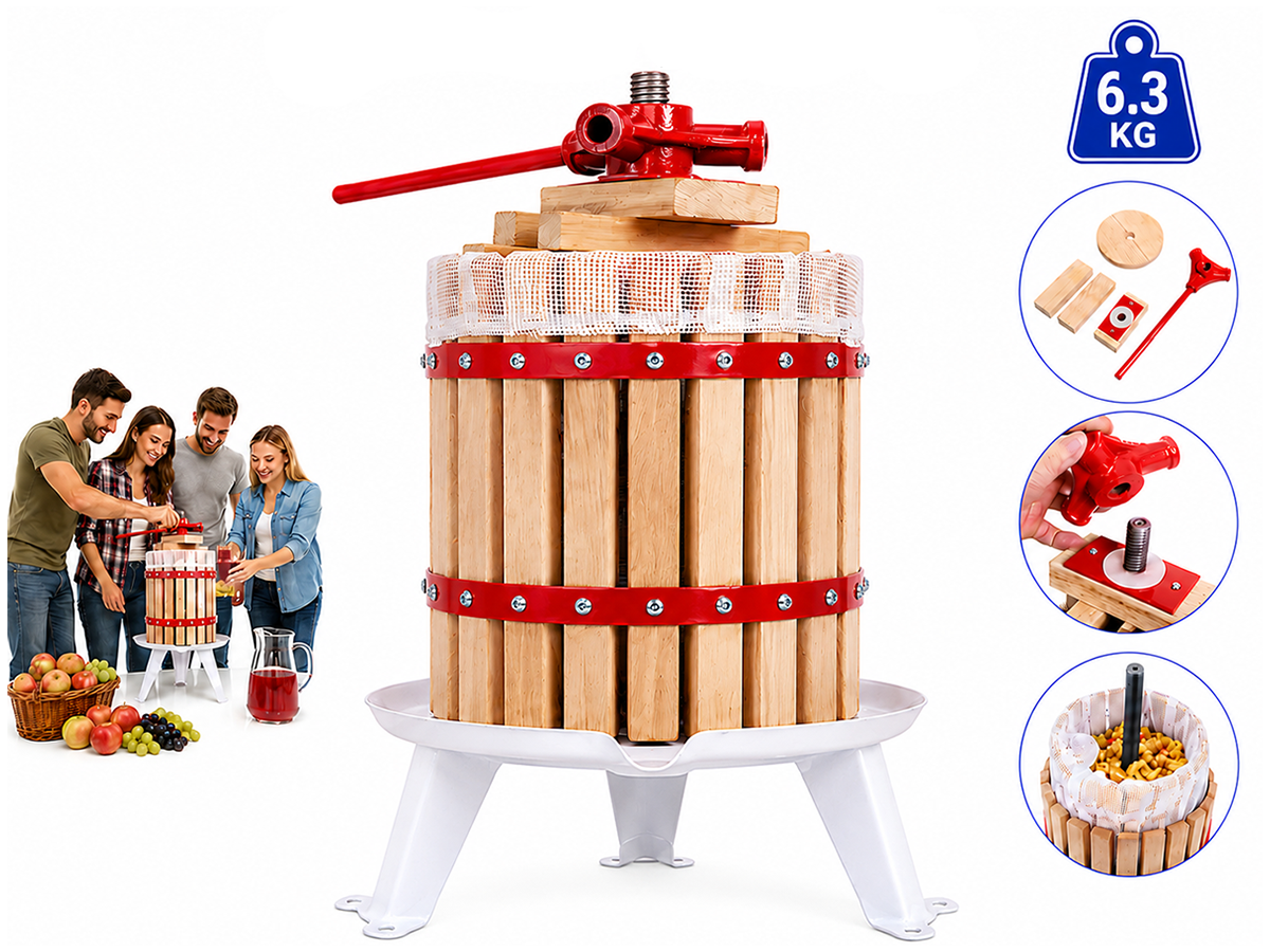 Fruit And Wine Press Machine 6L Manual Oak Wood Cider, Juice & Wine Press