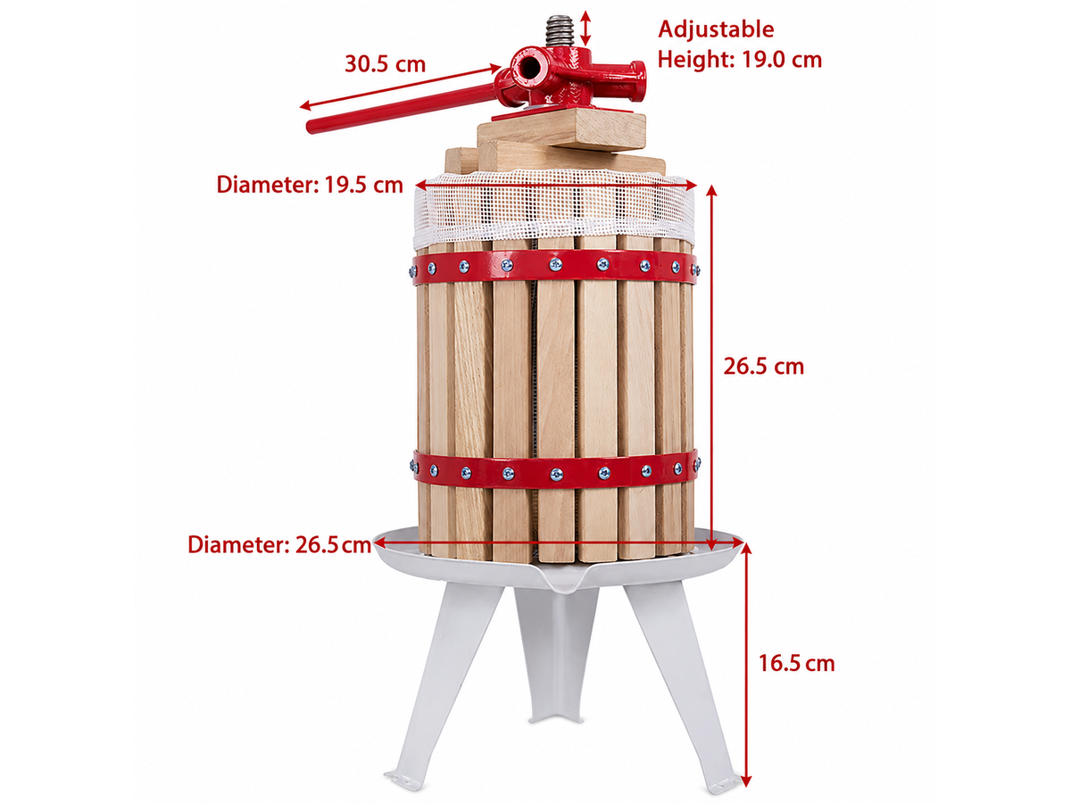 Fruit And Wine Press Machine 6L Manual Oak Wood Cider, Juice & Wine Press