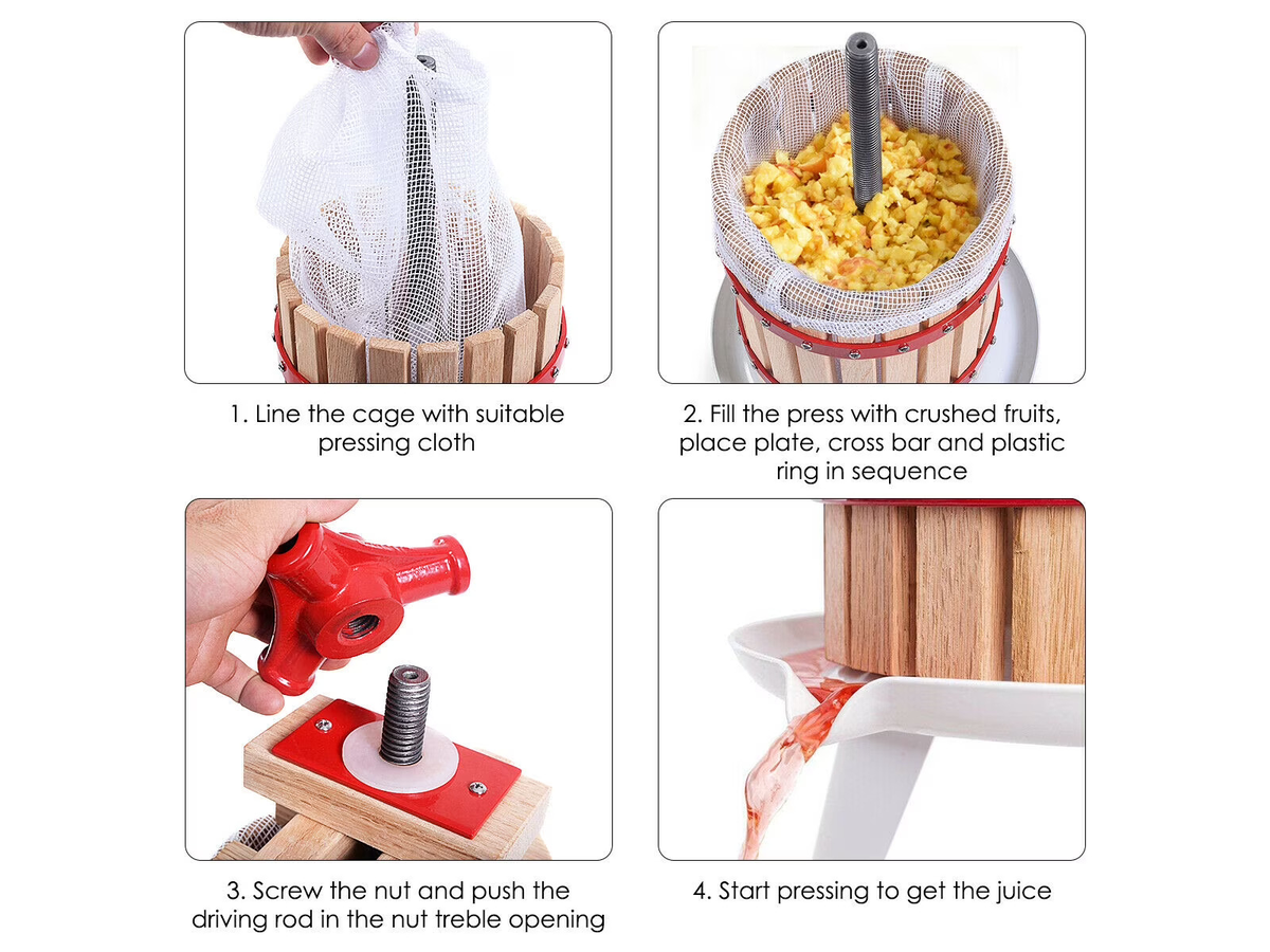 Fruit And Wine Press Machine 6L Manual Oak Wood Cider, Juice & Wine Press