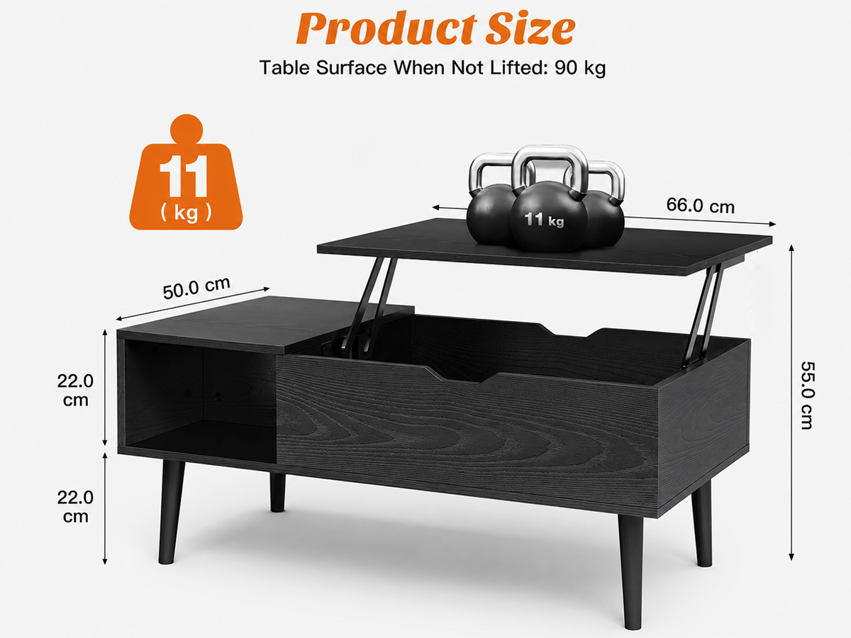 Lift Top Coffee Table with Hidden Storage Compartment and Adjustable Shelves