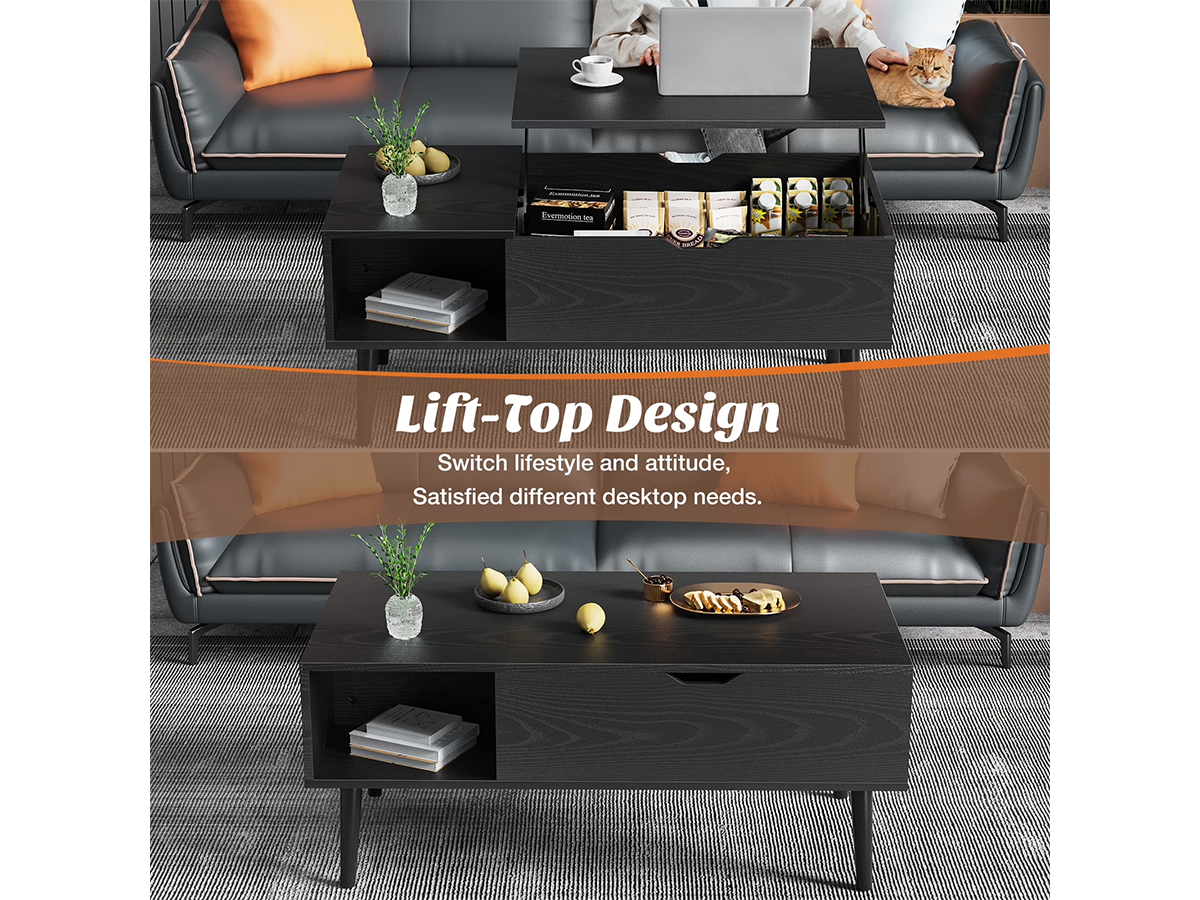 Lift Top Coffee Table with Hidden Storage Compartment and Adjustable Shelves