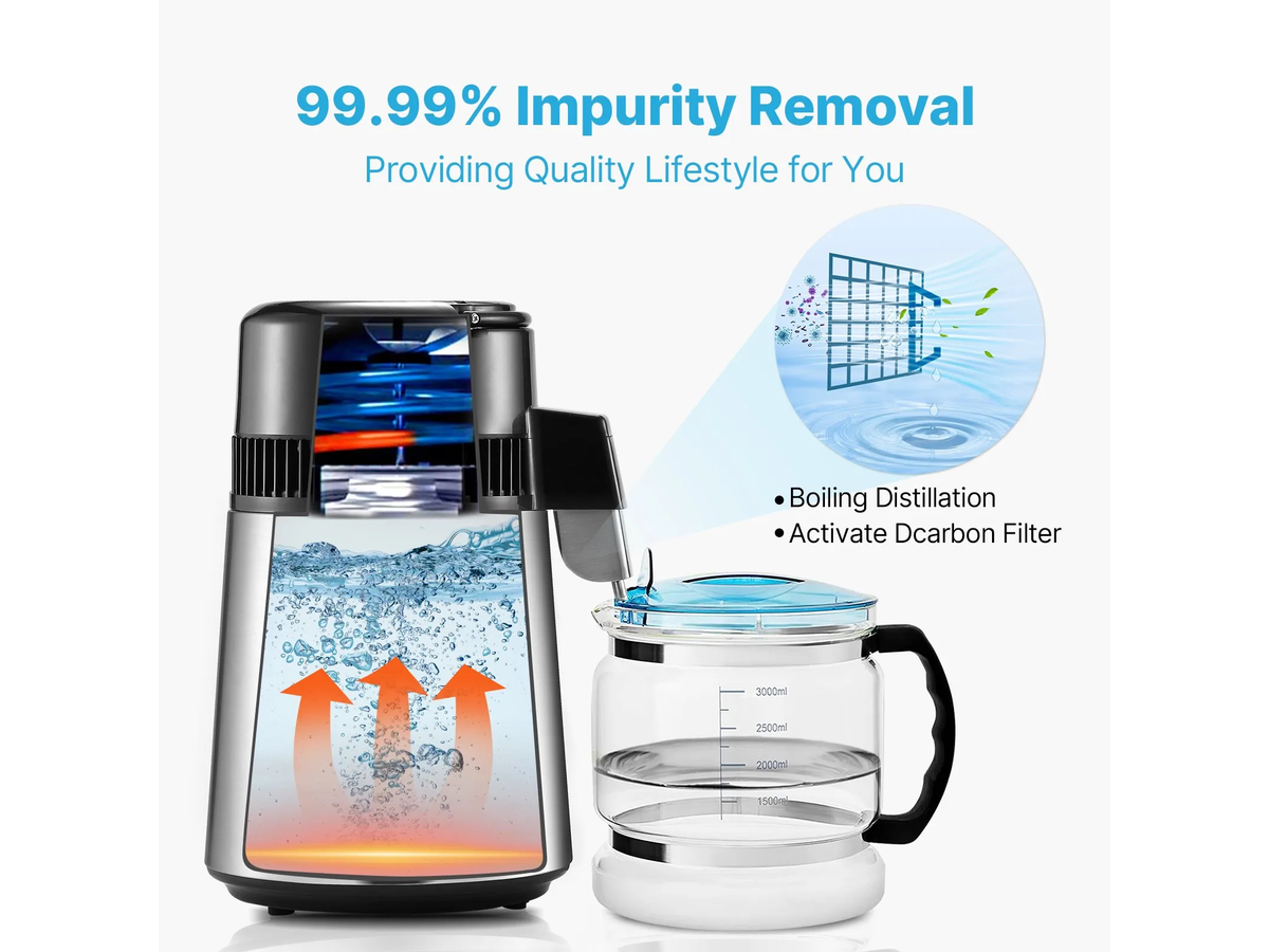 Water Distiller Distilled Water Maker 4L Countertop Stainless Steel Water Purifier