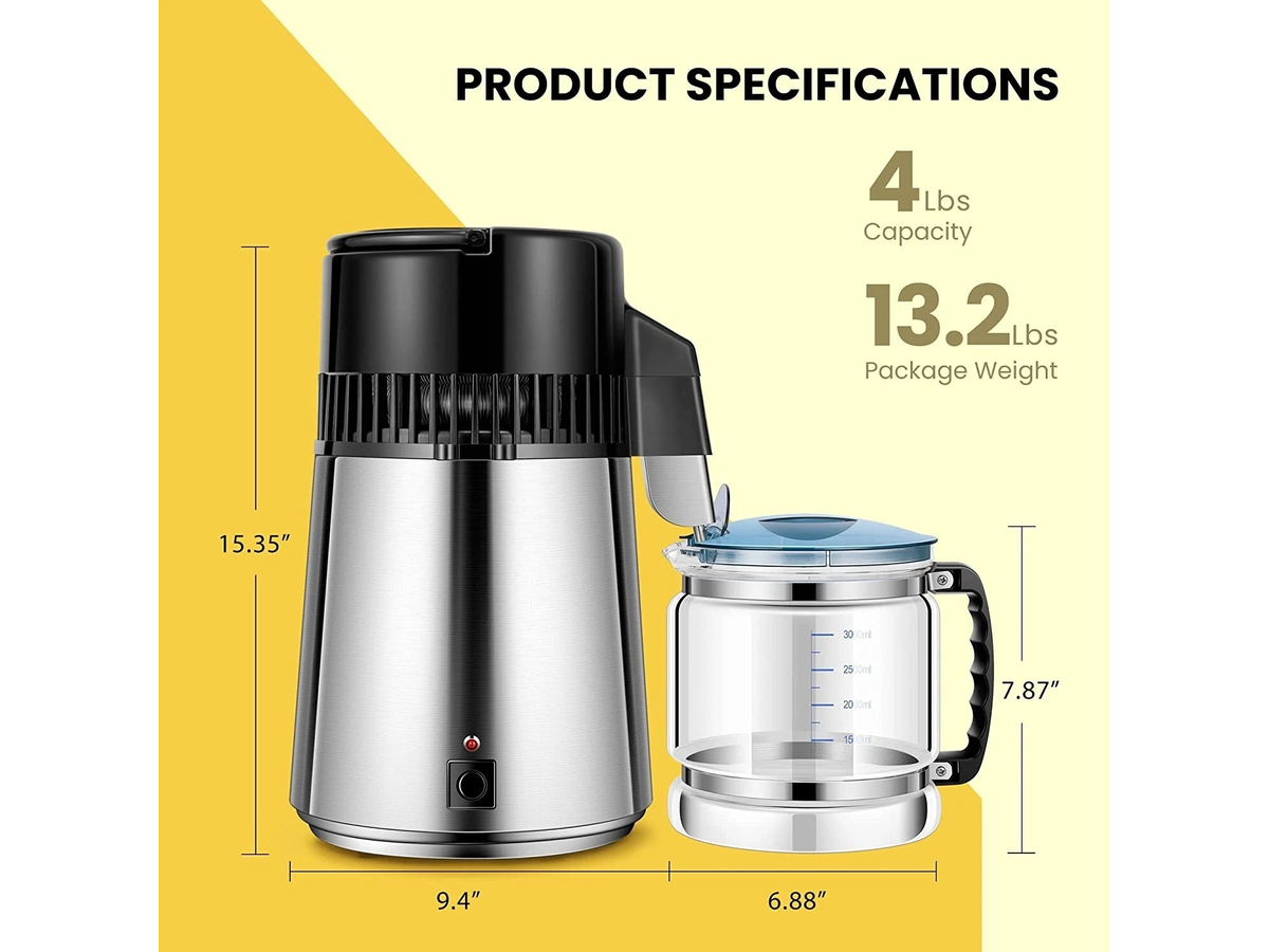 Water Distiller Distilled Water Maker 4L Countertop Stainless Steel Water Purifier