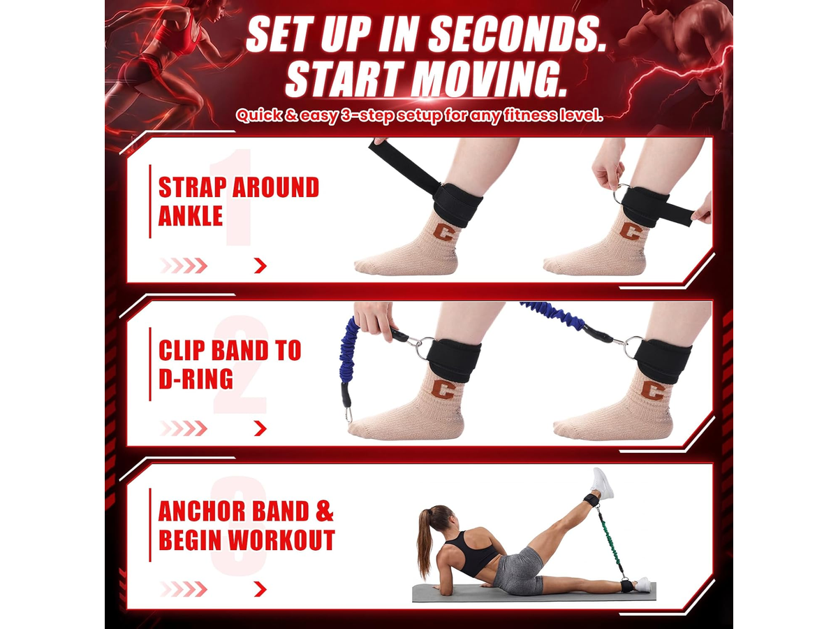 Ankle Resistance Band with Ankle Cuffs for Glute & Leg Workouts