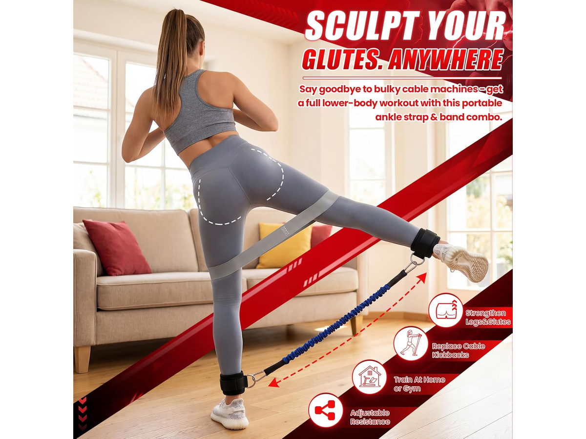 Ankle Resistance Band with Ankle Cuffs for Glute & Leg Workouts