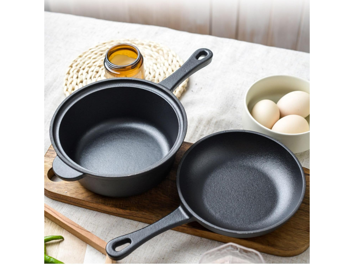 Cast Iron Saucepan with Lid 7 Inch Small Cooking Pot