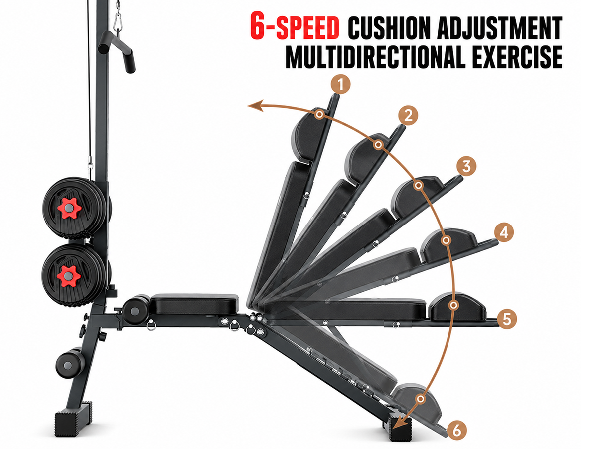 Adjustable Weight Bench 12 in 1 Home Gym Workout Bench with High and Low Pulley System