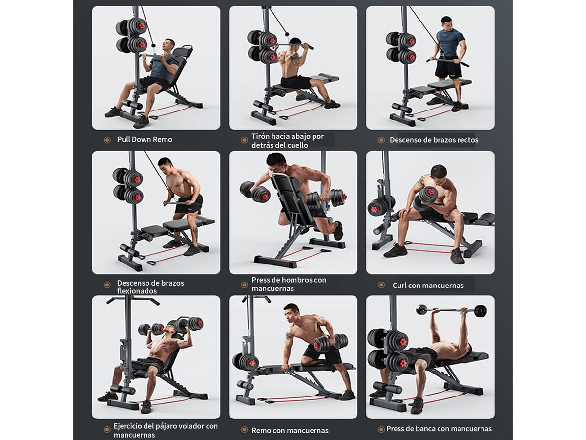 Adjustable Weight Bench 12 in 1 Home Gym Workout Bench with High and Low Pulley System