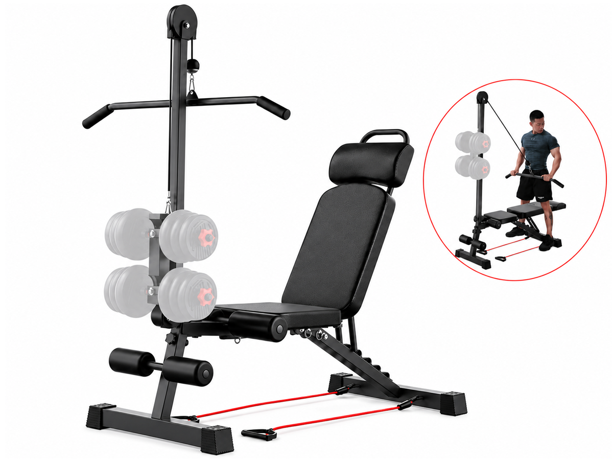 Adjustable Weight Bench 12 in 1 Home Gym Workout Bench with High and Low Pulley System