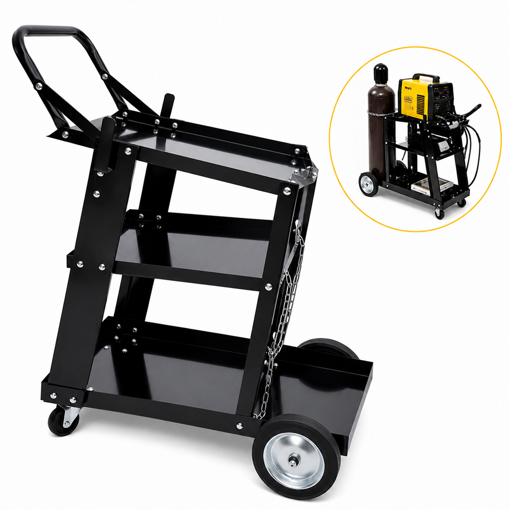 Welding Cart Trolley Heavy Duty 3 Tier Welder Storage Cart with Gas Cylinder Holder