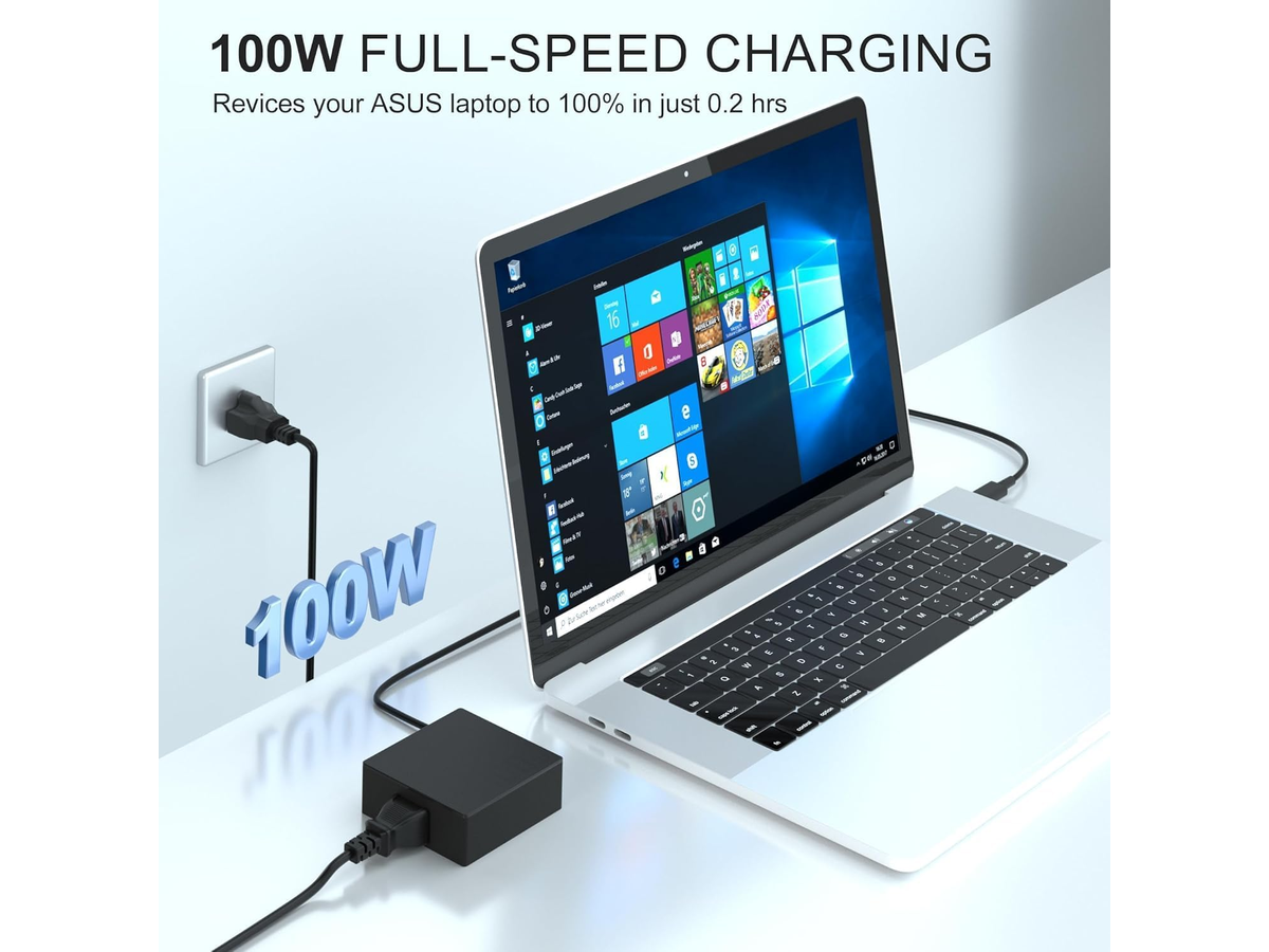 100W USB C Laptop Power Adapter D 3.0 Fast Charger for ASUS ROG Flow, Lenovo Yoga, MacBook Pro
