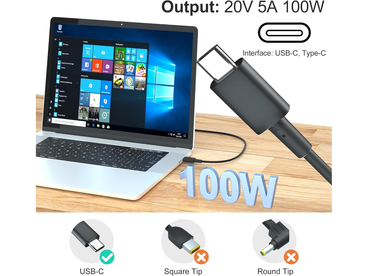 100W USB C Laptop Power Adapter D 3.0 Fast Charger for ASUS ROG Flow, Lenovo Yoga, MacBook Pro