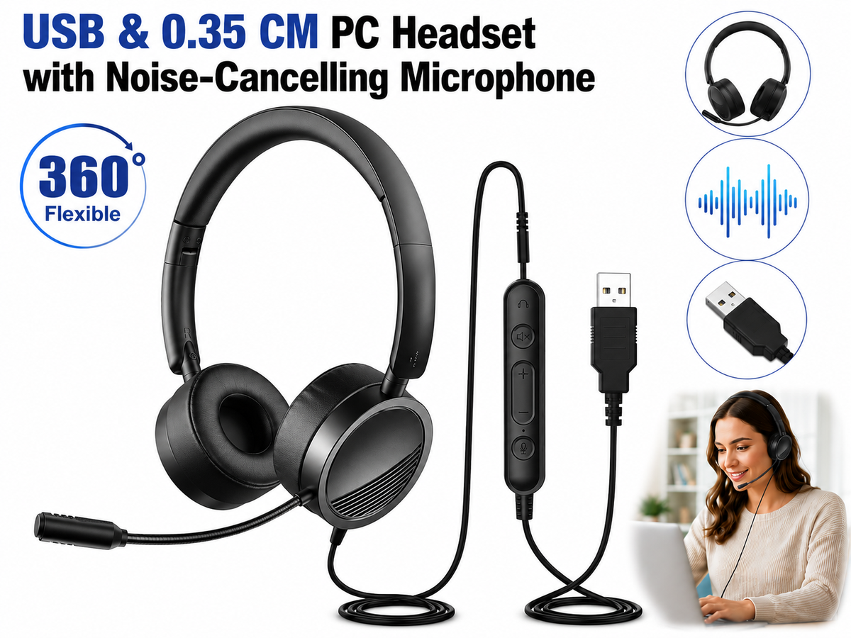 Computer Headset with Noise Cancelling Microphone