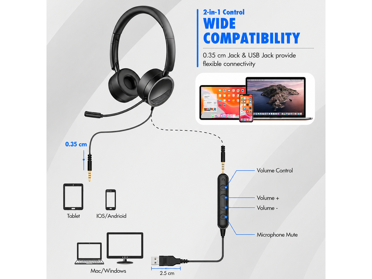 Computer Headset with Noise Cancelling Microphone
