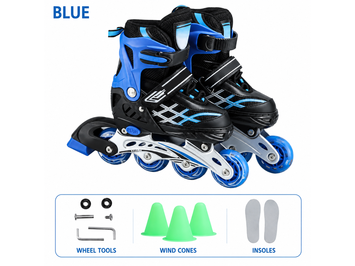 Inline Skates with Luminous Wheels Adjustable Roller Skates for Kids, Teens, and Adults Size 33-37 Blue