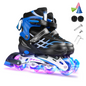 Inline Skates with Luminous Wheels Adjustable Roller Skates for Kids, Teens, and Adults Size 33-37 Blue