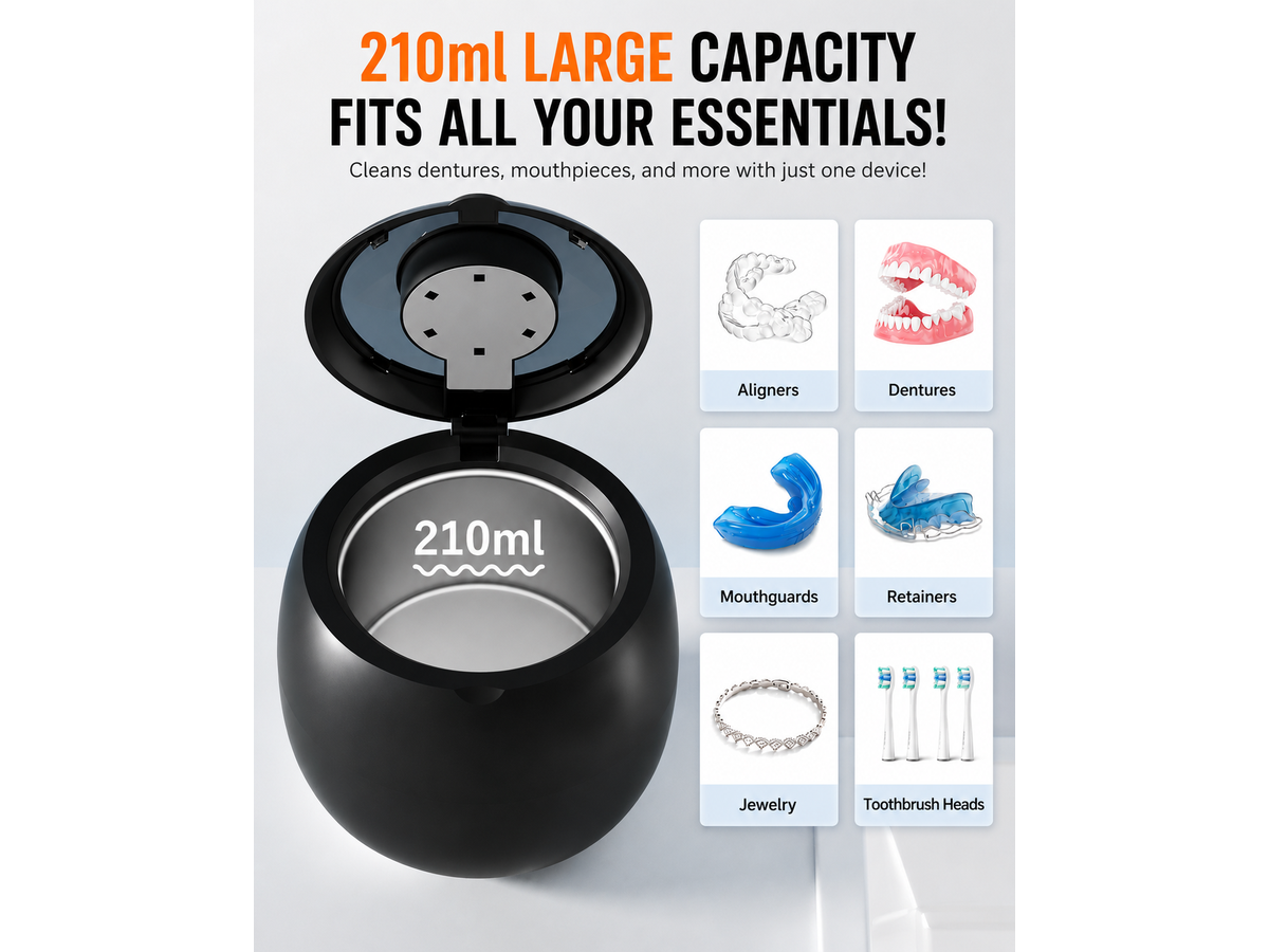 Ultrasonic Cleaner Machine Cordless Rechargeable Dentures Cleaner with UV Light