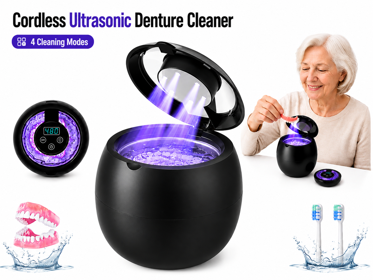 Ultrasonic Cleaner Machine Cordless Rechargeable Dentures Cleaner with UV Light