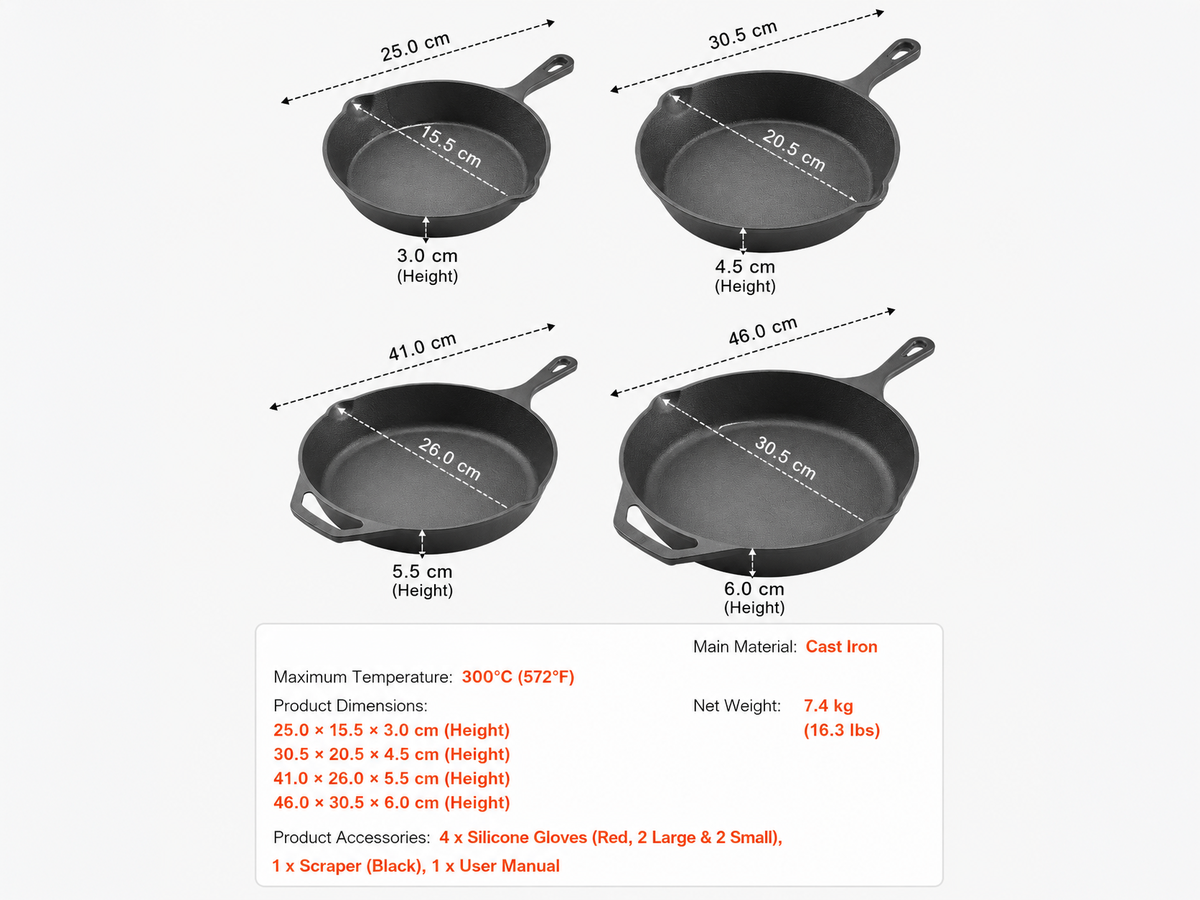 Cast Iron Skillet Set Frying Pan Set with Silicone Handle Covers