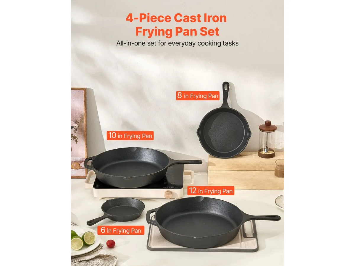 Cast Iron Skillet Set Frying Pan Set with Silicone Handle Covers