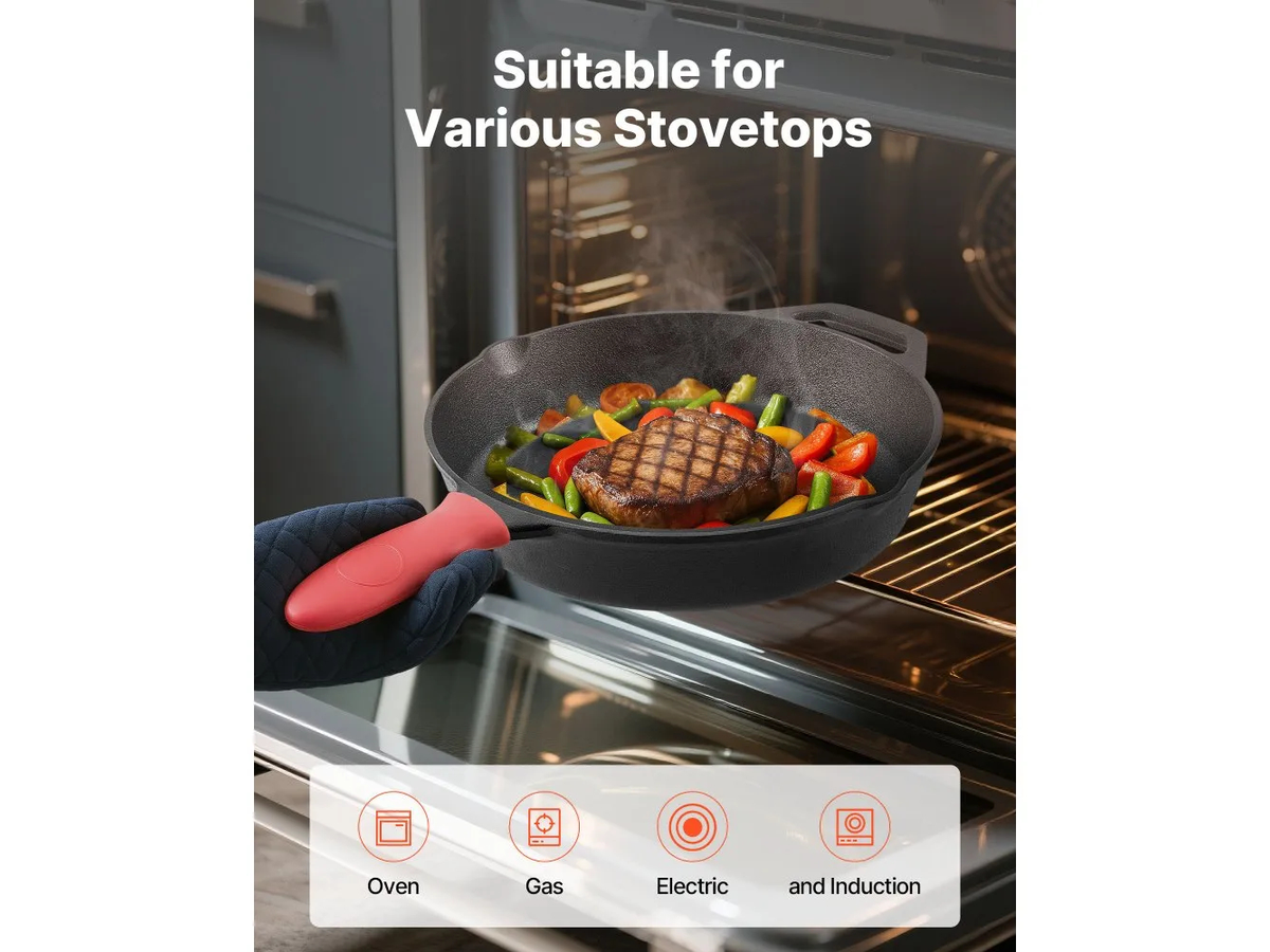 Cast Iron Skillet Set Frying Pan Set with Silicone Handle Covers