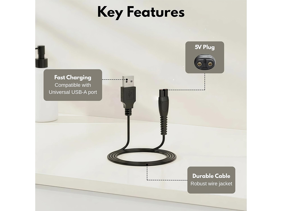 Philips Shaver Charger Cable USB Charging Cable Compatible with Philips Norelco & OneBlade Shavers
