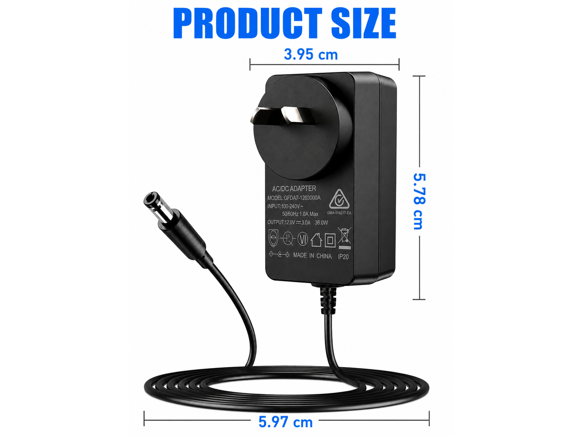 12V 3A Power Adapter 36W Regulated AC/DC Switching Power Supply