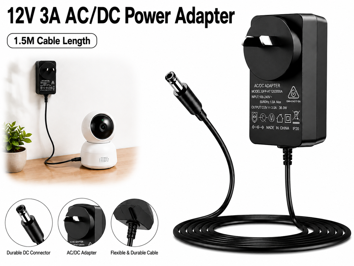 12V 3A Power Adapter 36W Regulated AC/DC Switching Power Supply