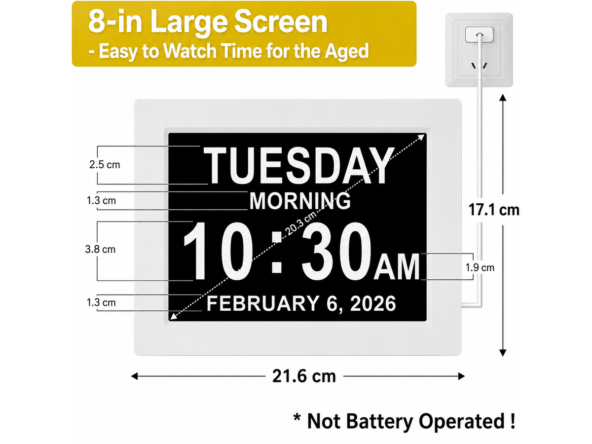 Digital Calendar Day Clock 8" Large IPS Display Clock with Day