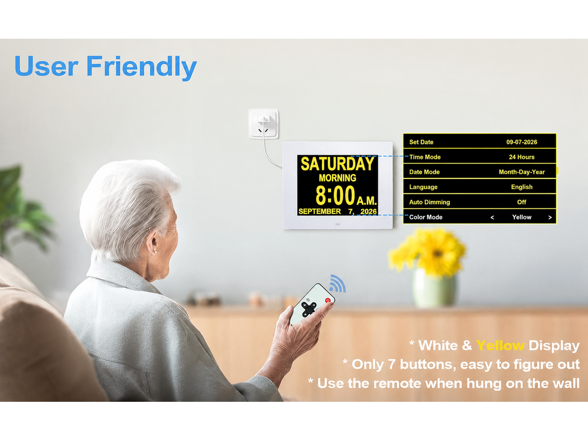 Digital Calendar Day Clock 8" Large IPS Display Clock with Day