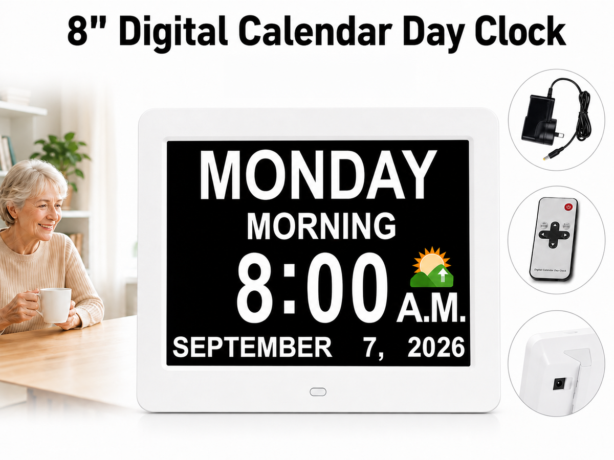 Digital Calendar Day Clock 8" Large IPS Display Clock with Day