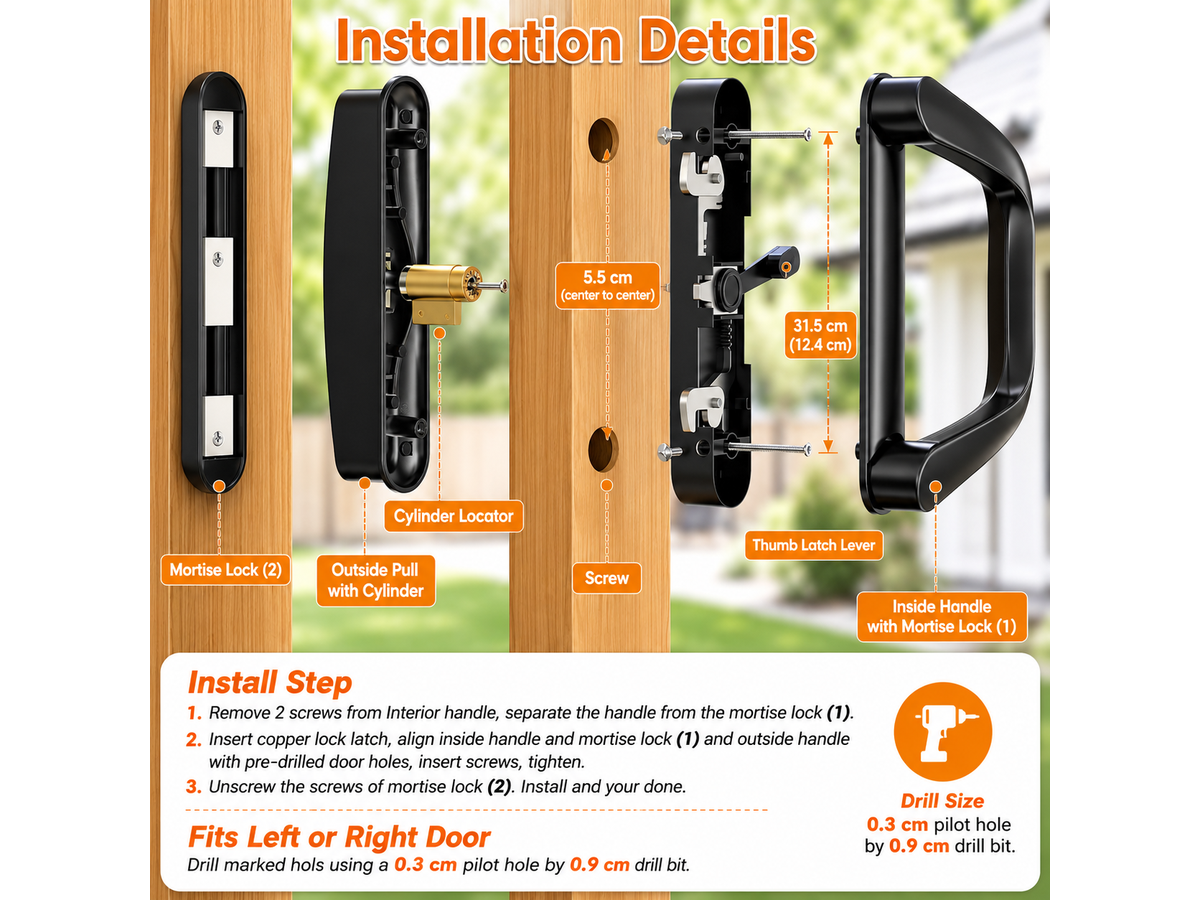Sliding Door Handle Heavy Duty Patio Door Handle Set with Mortise Lock