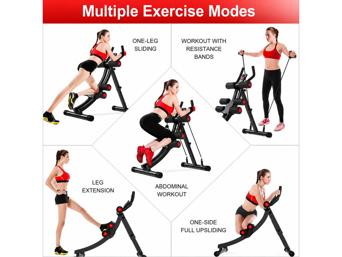 Ab Machine Abdominal Muscle Trainer with Resistance Bands & LCD Display