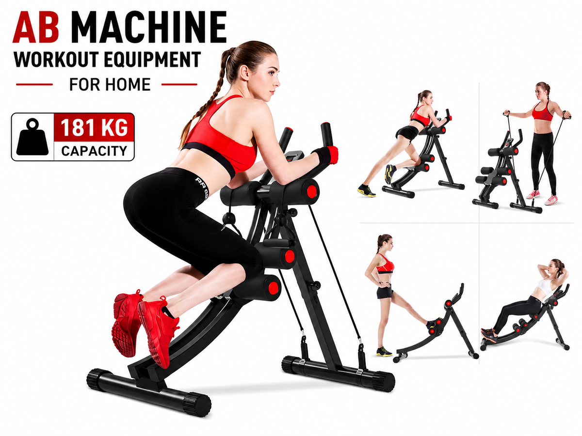 Ab Machine Abdominal Muscle Trainer with Resistance Bands & LCD Display