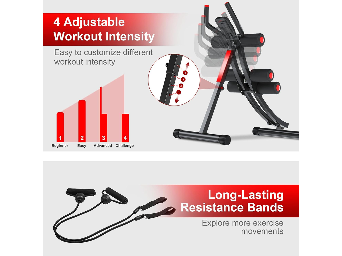 Ab Machine Abdominal Muscle Trainer with Resistance Bands & LCD Display