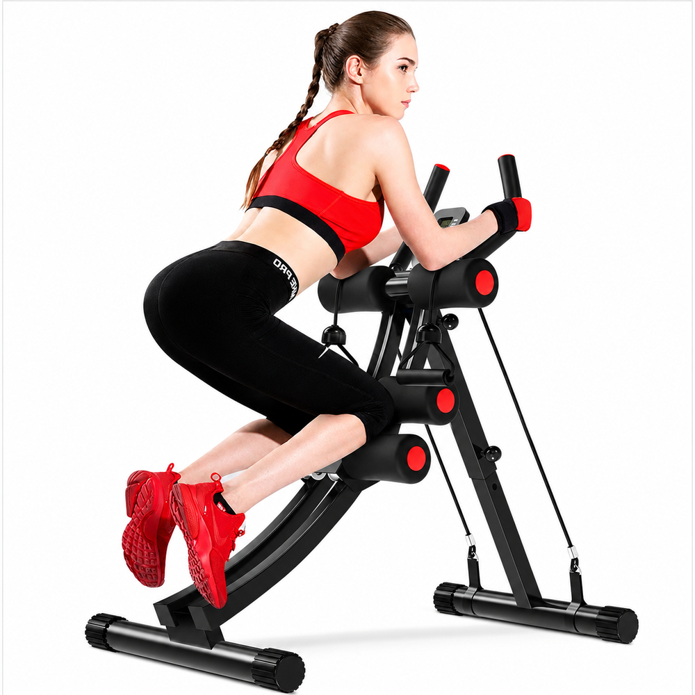 Ab Machine Abdominal Muscle Trainer with Resistance Bands & LCD Display