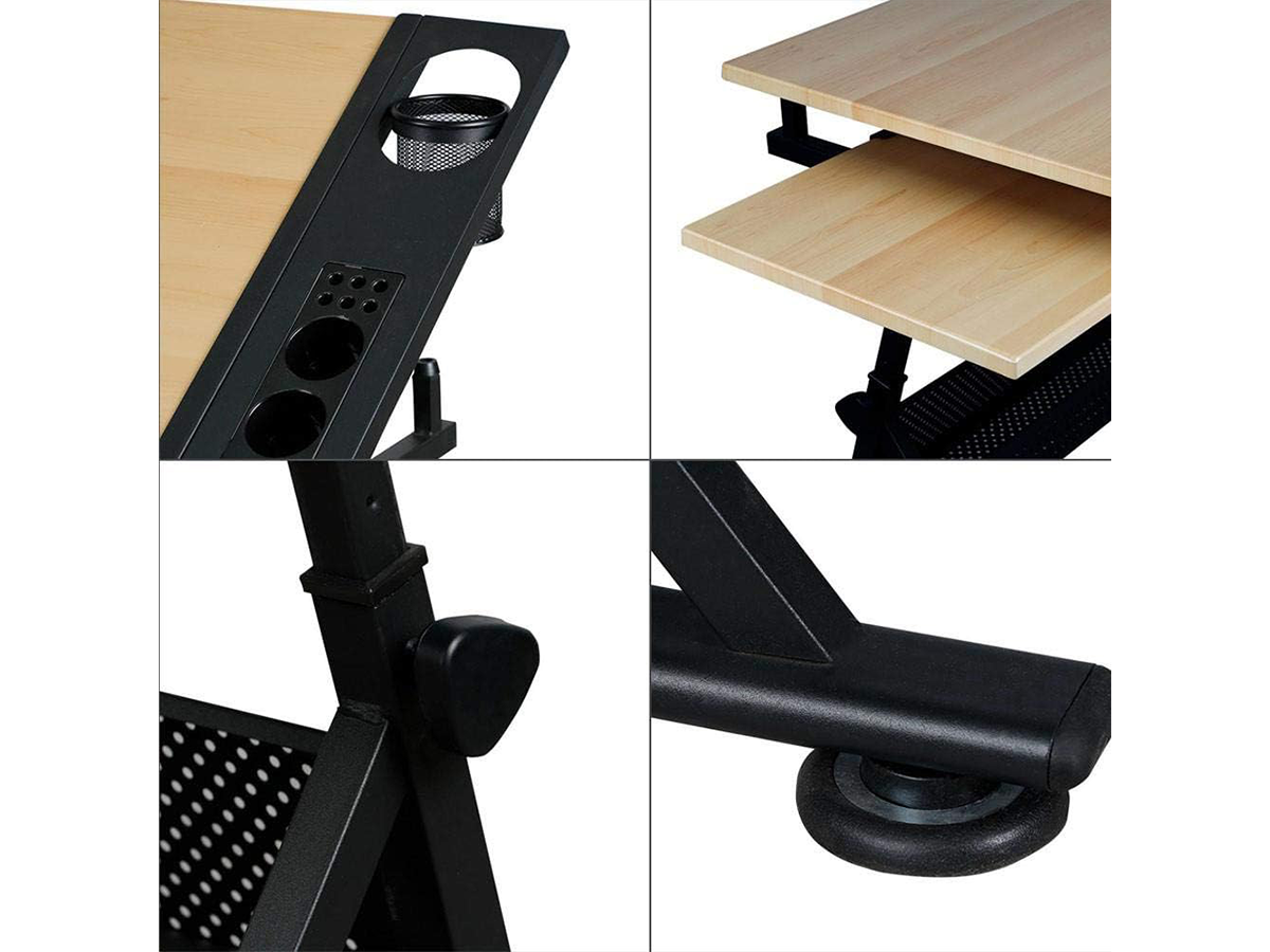 Adjustable Drafting Table with Stool Tilting Art Desk with Storage Drawers
